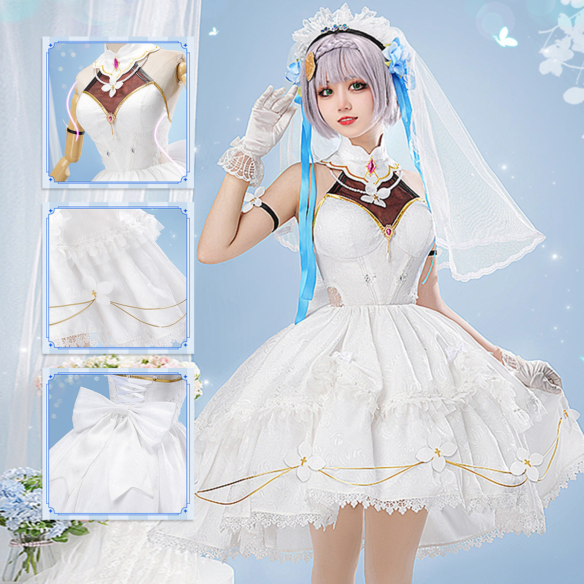 Genshin Impact Rose Noelle Wedding Dress High Quality Anime Hot Game Halloween Cosplay Costume