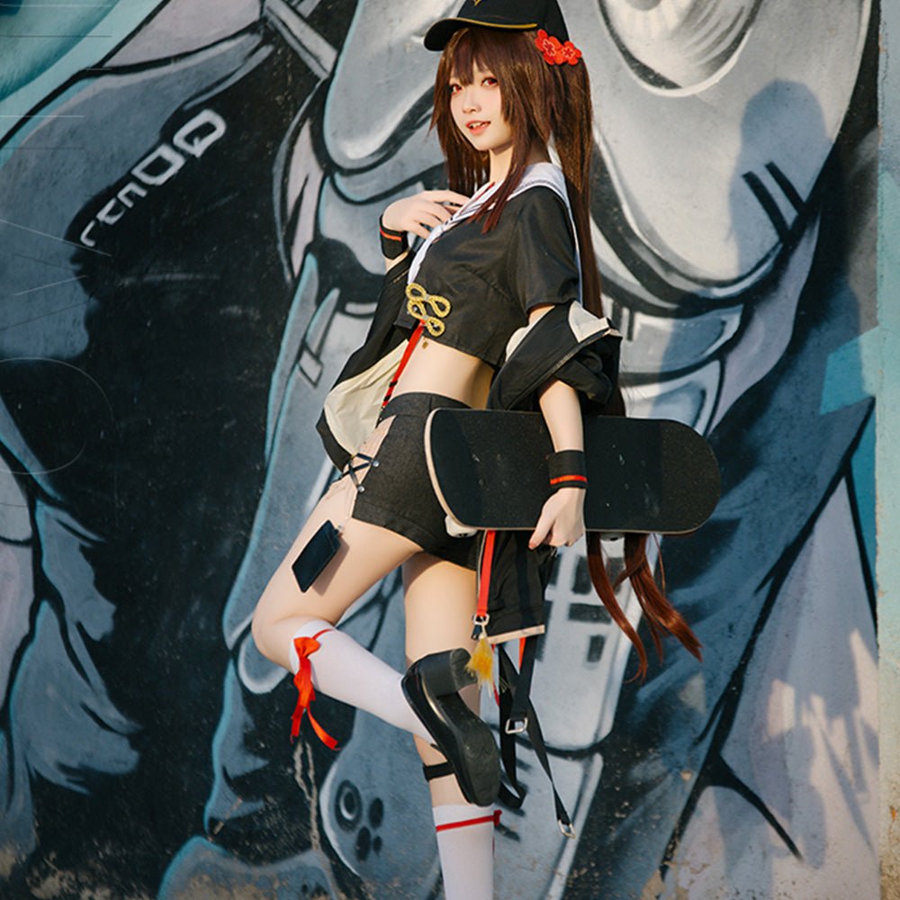 Genshin Impact Hutao Skateboard Girl High Quality Anime Game Halloween Cosplay Costume - Qcoser