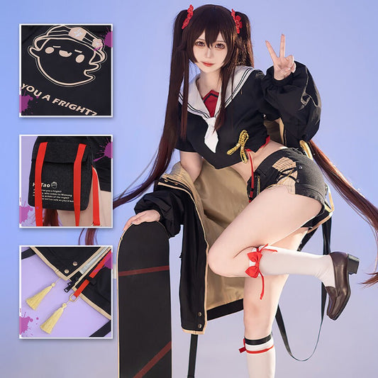 Genshin Impact Hutao Skateboard Girl High Quality Anime Game Halloween Cosplay Costume - Qcoser