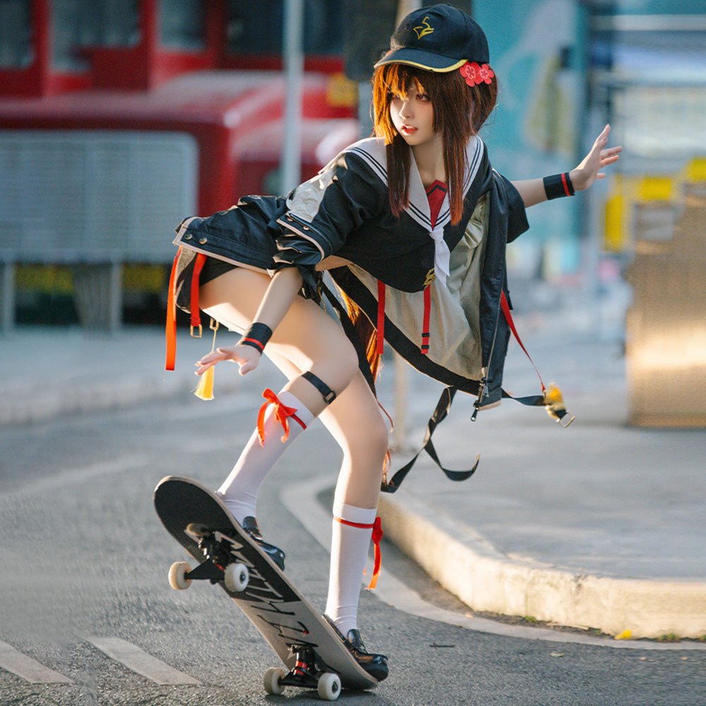 Genshin Impact Hutao Skateboard Girl High Quality Anime Game Halloween Cosplay Costume - Qcoser