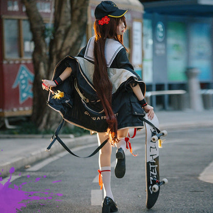 Genshin Impact Hutao Skateboard Girl High Quality Anime Game Halloween Cosplay Costume - Qcoser