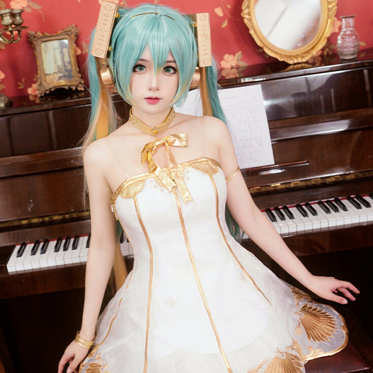 Hatsune Miku Anime Symphony Miku Party Dress Cute Lovely For Christmas Halloween Uniform For Girls Cosplay Costume - Qcoser