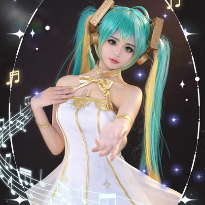 Hatsune Miku Anime Symphony Miku Party Dress Cute Lovely For Christmas Halloween Uniform For Girls Cosplay Costume - Qcoser