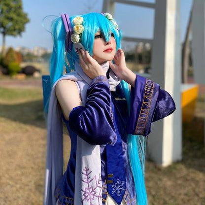 Hatsune Miku Anime V Singer Blue Winter Dress Cosplay Costume - Qcoser