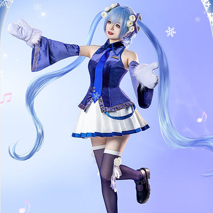 Hatsune Miku Anime V Singer Blue Winter Dress Cosplay Costume - Qcoser