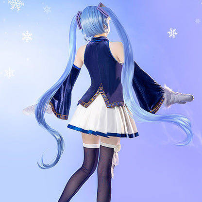 Hatsune Miku Anime V Singer Blue Winter Dress Cosplay Costume - Qcoser