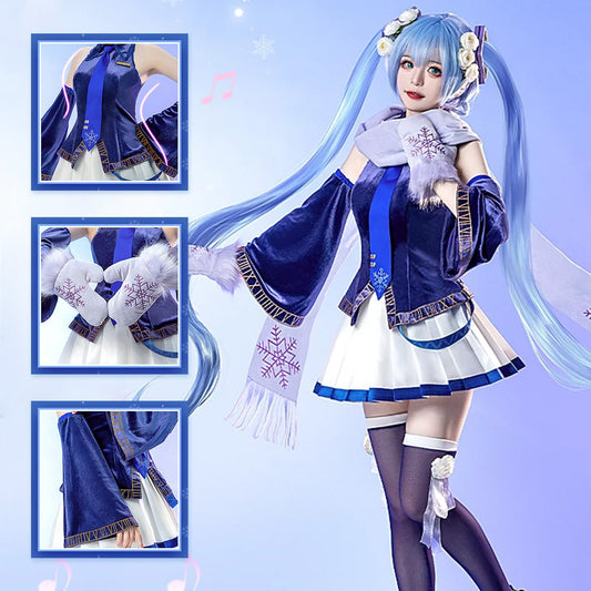 Hatsune Miku Anime V Singer Blue Winter Dress Cosplay Costume - Qcoser