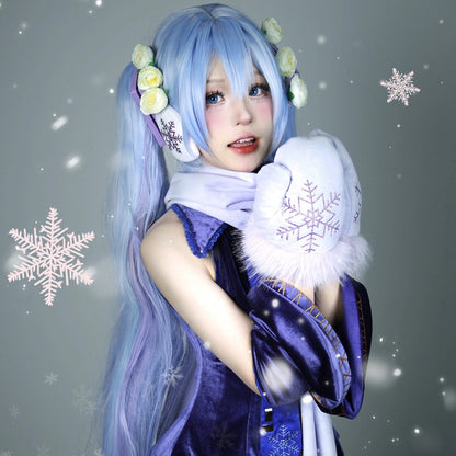 Hatsune Miku Anime V Singer Blue Winter Dress Cosplay Costume - Qcoser