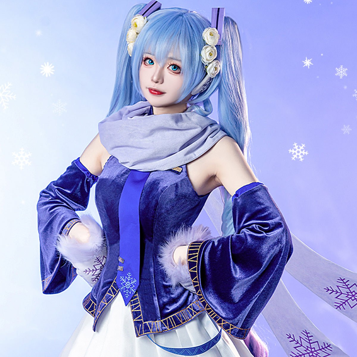 Hatsune Miku Anime V Singer Blue Winter Dress Cosplay Costume - Qcoser