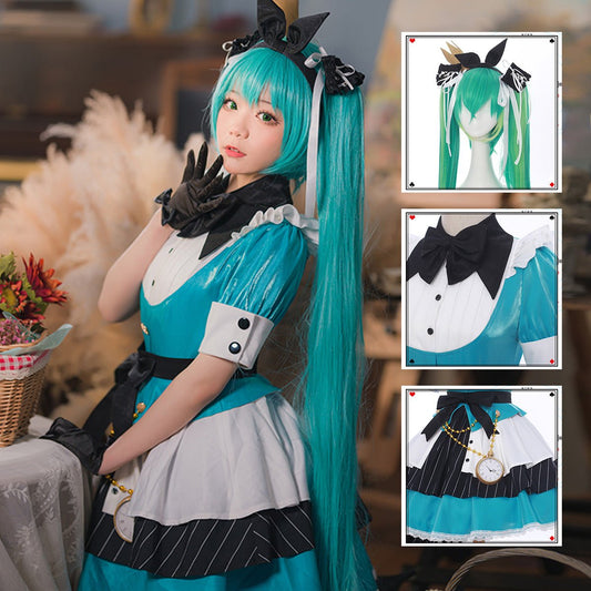 Hatsune Miku Cute Alice Miku Loita Blue Dress Cosplay Costume - Qcoser