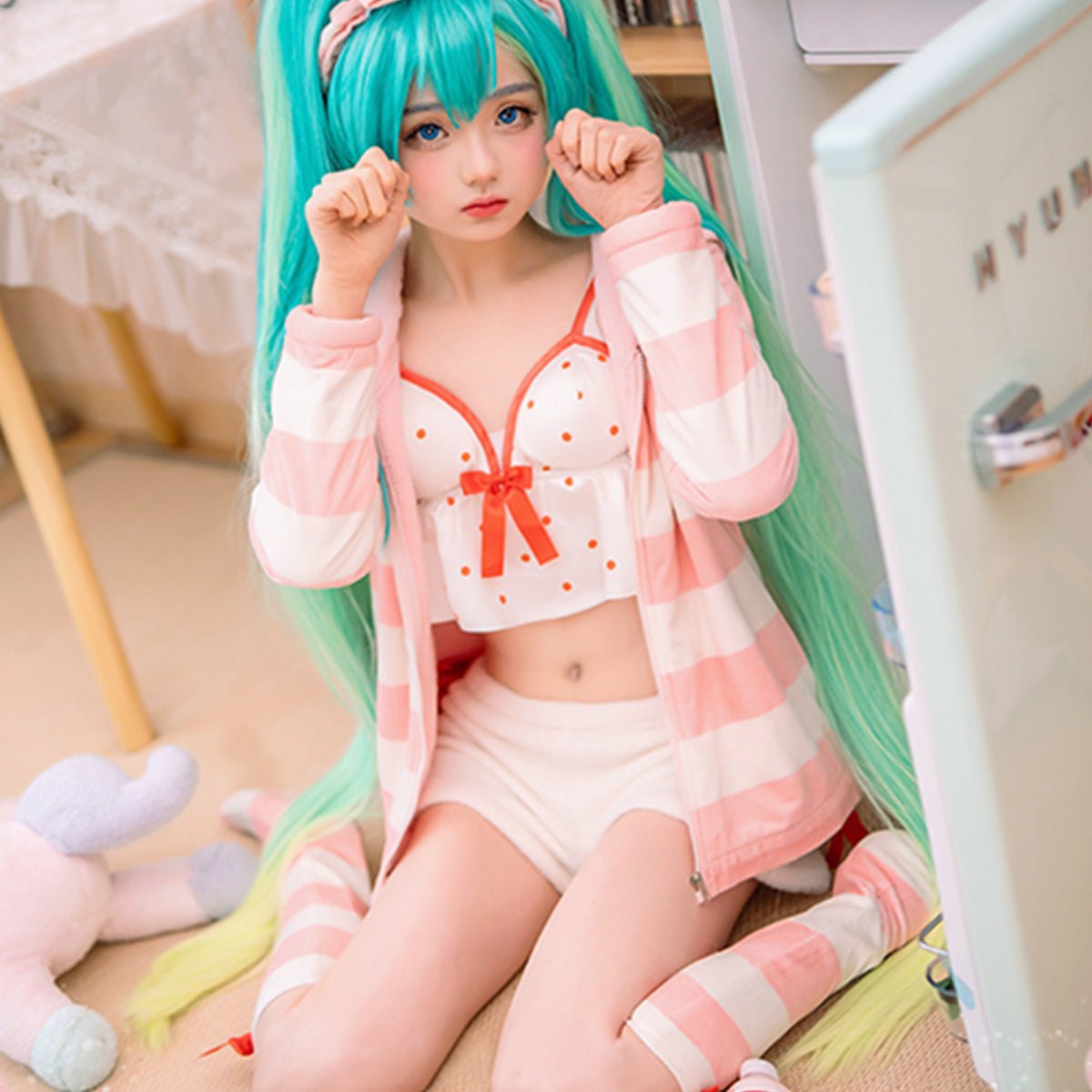 Hatsune Miku Halloween Uniform Miku Cute Room Wear Pajamas Sleepwear Outfits for Women Girls Daily Wear Cosplay Costume - Qcoser