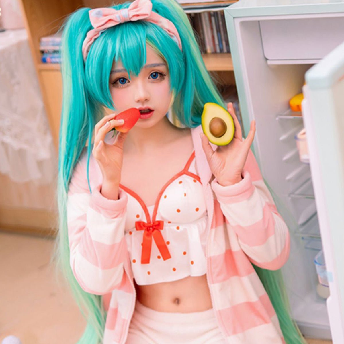 Hatsune Miku Halloween Uniform Miku Cute Room Wear Pajamas Sleepwear Outfits for Women Girls Daily Wear Cosplay Costume - Qcoser