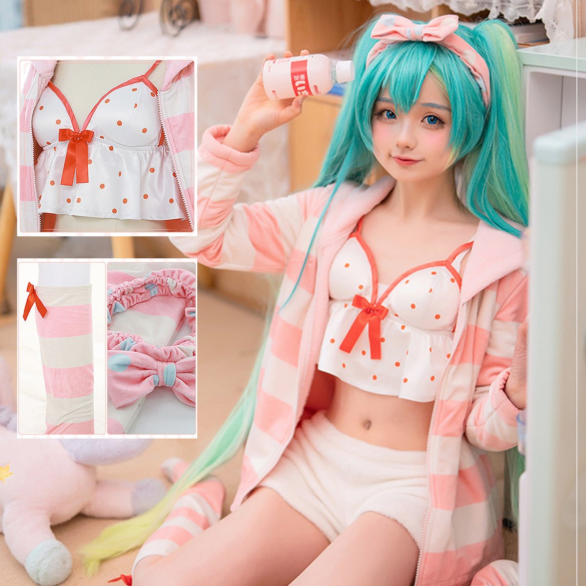 Hatsune Miku Halloween Uniform Miku Cute Room Wear Pajamas Sleepwear Outfits for Women Girls Daily Wear Cosplay Costume - Qcoser