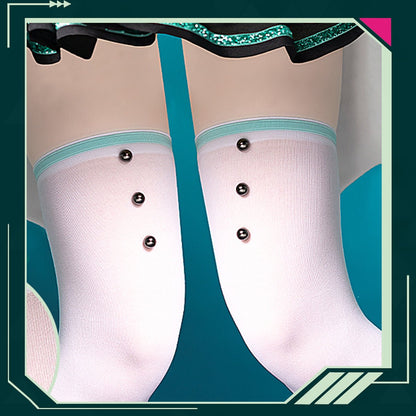 Hatsune Miku Vocal Cosplay Costume Little Raccoon Dress with Waistband and Sleeves and Thigh Cosplay Costume - Qcoser