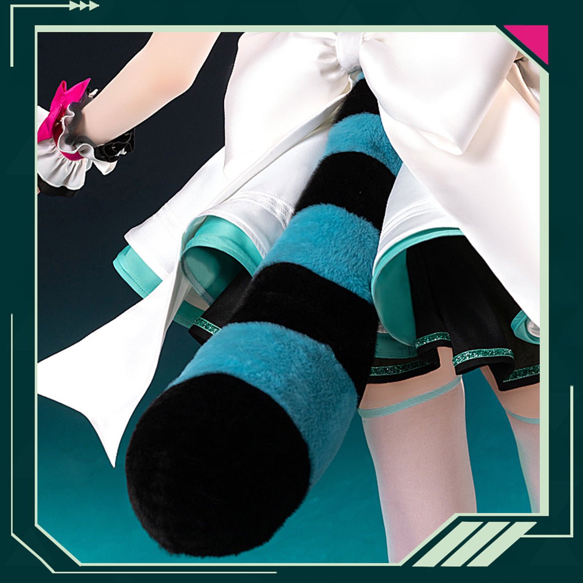 Hatsune Miku Vocal Cosplay Costume Little Raccoon Dress with Waistband and Sleeves and Thigh Cosplay Costume - Qcoser