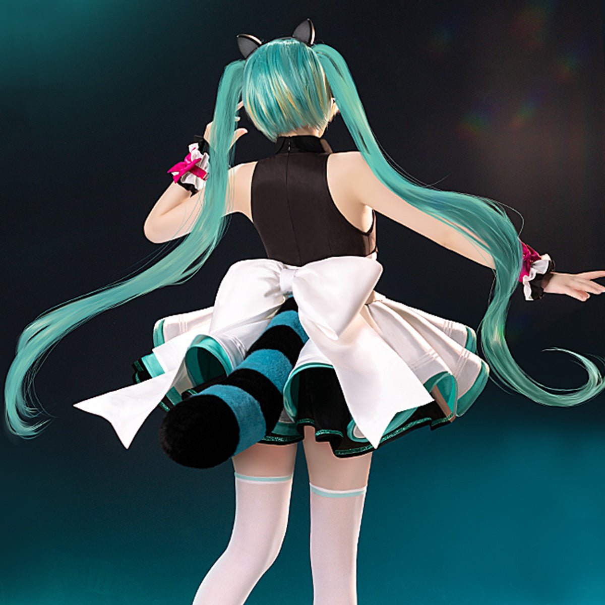 Hatsune Miku Vocal Cosplay Costume Little Raccoon Dress with Waistband and Sleeves and Thigh Cosplay Costume - Qcoser