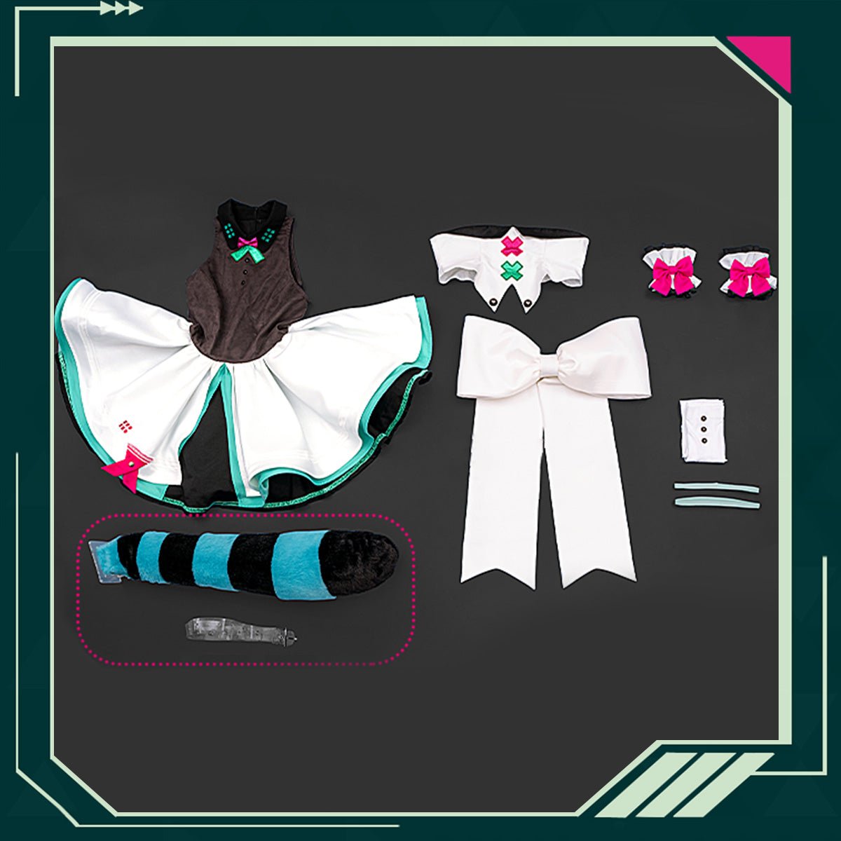 Hatsune Miku Vocal Cosplay Costume Little Raccoon Dress with Waistband and Sleeves and Thigh Cosplay Costume - Qcoser