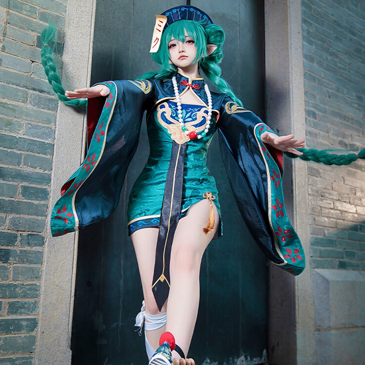 Hatsune Miku Vocal Little Zombie Top and Dress with Hat and Necklace Cosplay Costume - Qcoser