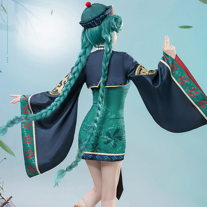 Hatsune Miku Vocal Little Zombie Top and Dress with Hat and Necklace Cosplay Costume - Qcoser