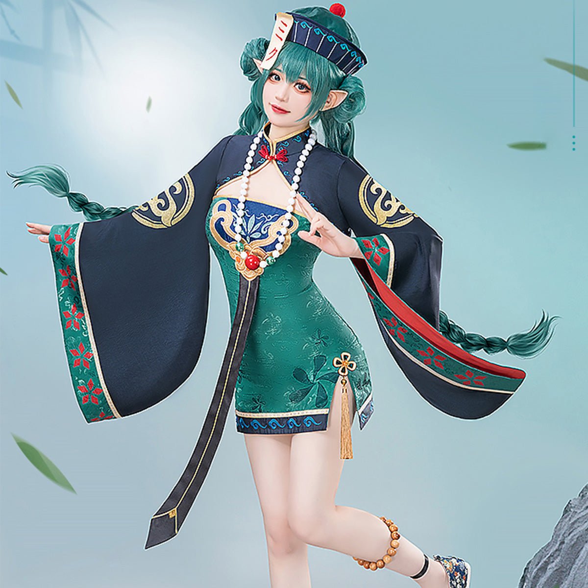 Hatsune Miku Vocal Little Zombie Top and Dress with Hat and Necklace Cosplay Costume - Qcoser