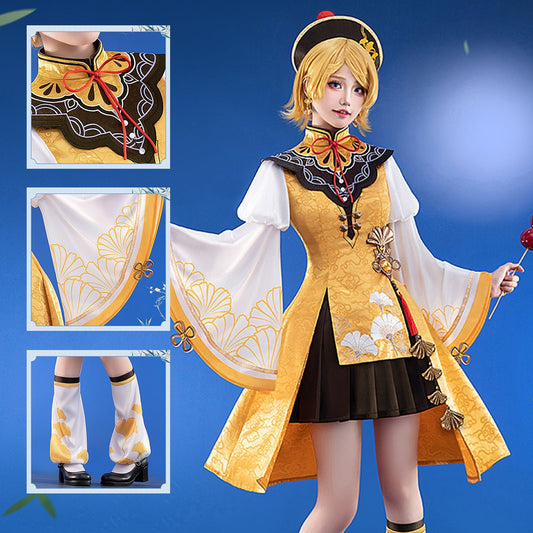 Hatsune Miku Vocal Rin Monk Costume Top Skirt with Hat and Shawl Cosplay Costume - Qcoser