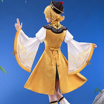 Hatsune Miku Vocal Rin Monk Costume Top Skirt with Hat and Shawl Cosplay Costume - Qcoser