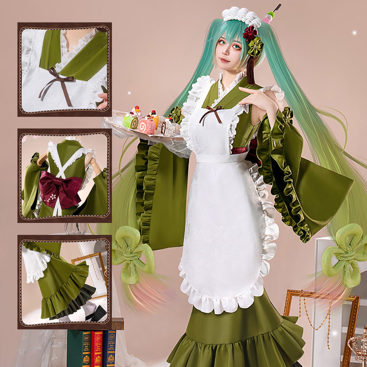 Hatsune Miku Vocaloid Creation Figure Sweet Green Tea Parfait Women Cute Dress Cosplay Costume - Qcoser