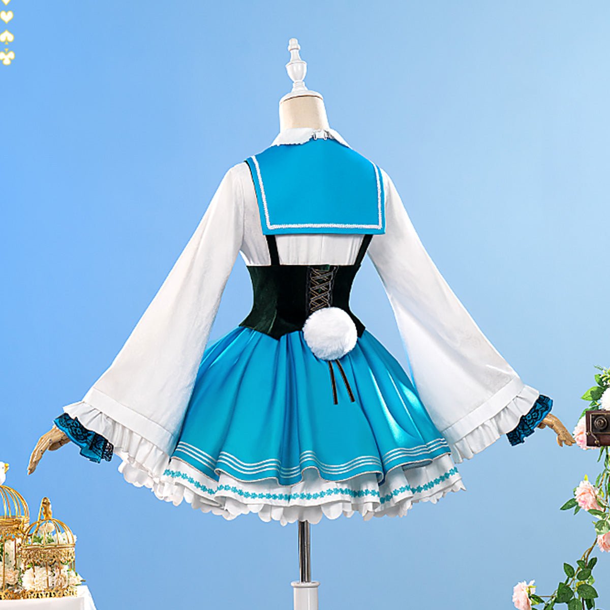 Hatsune Miku Vocaloid Rabbit White Blue Cute Dress Cosplay Costume - Qcoser