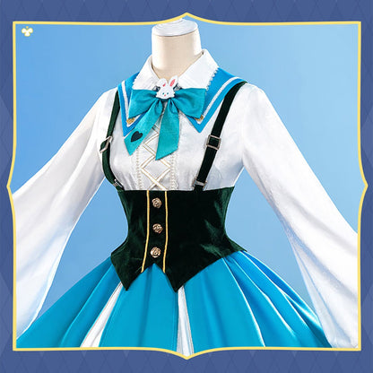 Hatsune Miku Vocaloid Rabbit White Blue Cute Dress Cosplay Costume - Qcoser